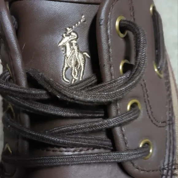 Polo Ralph Lauren Parkstone Low Brown Canvas Leather Shoes Men Sz.12
