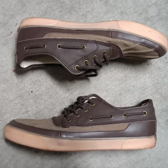 Polo Ralph Lauren Parkstone Low Brown Canvas Leather Shoes Men Sz.12