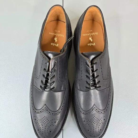 Polo Ralph Lauren Shoes Mens 12 D Black Wingtips Asher Brogue Derby Vibram