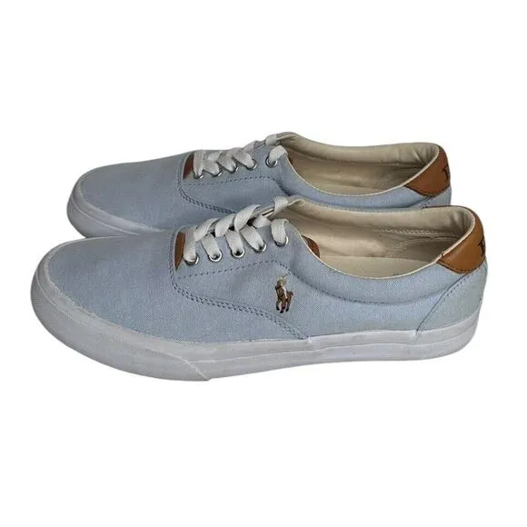 POLO RALPH LAUREN Thorton Cotton Canvas Light Blue Pony Oxford Sneakers Mens 8D