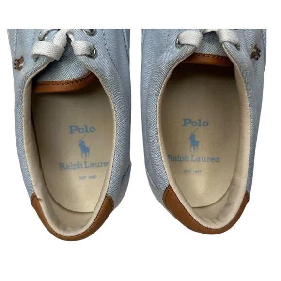 POLO RALPH LAUREN Thorton Cotton Canvas Light Blue Pony Oxford Sneakers Mens 8D