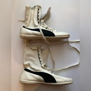 Puma High-Top Boxing Sneakers - White/Black - Size 10 - Retro Style