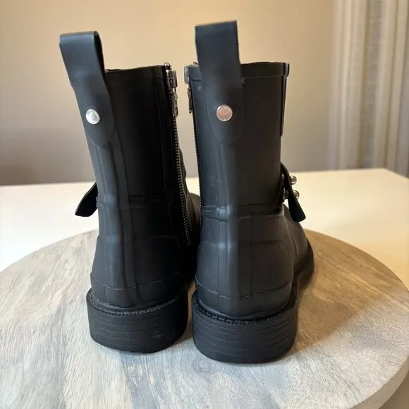 Rag &amp; Bone Women's Black Moto Rain Rubber Waterproof Boots US Size 6.5