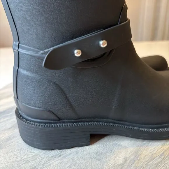 Rag &amp; Bone Women's Black Moto Rain Rubber Waterproof Boots US Size 6.5