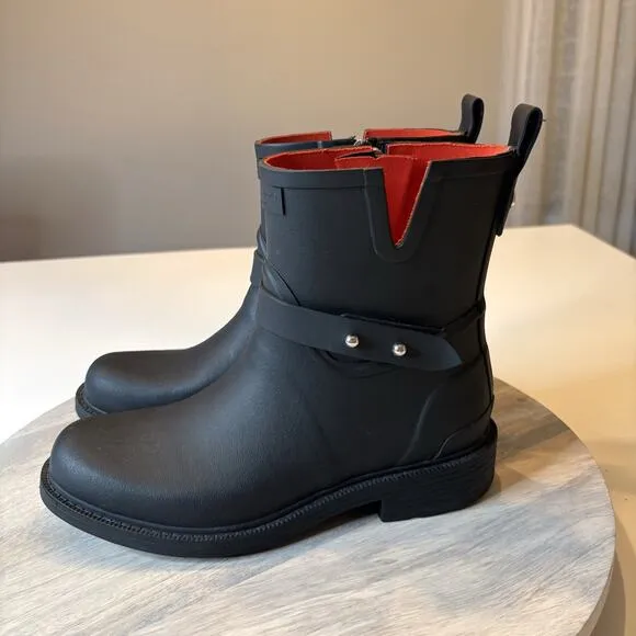 Rag &amp; Bone Women's Black Moto Rain Rubber Waterproof Boots US Size 6.5