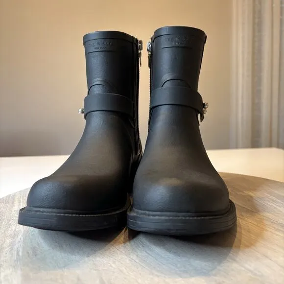 Rag &amp; Bone Women's Black Moto Rain Rubber Waterproof Boots US Size 6.5