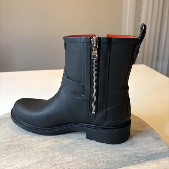 Rag &amp; Bone Women's Black Moto Rain Rubber Waterproof Boots US Size 6.5