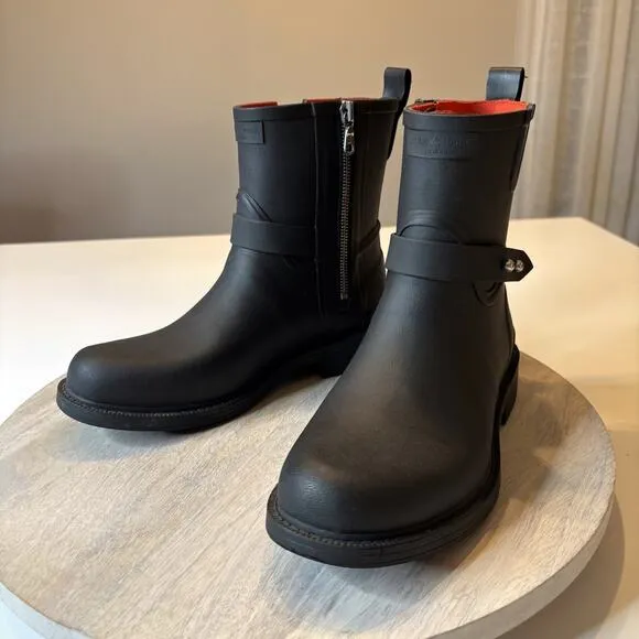 Rag &amp; Bone Women's Black Moto Rain Rubber Waterproof Boots US Size 6.5