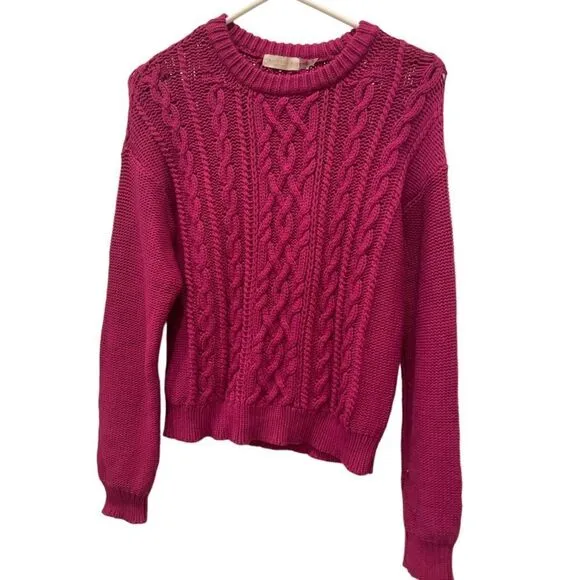 Ramy Brook Manny Soft Cable Knit Crewneck Sweater in Diva Pink.Size XS