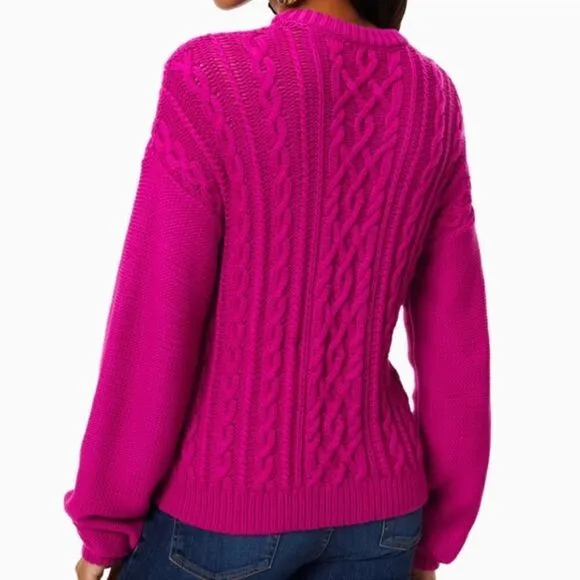 Ramy Brook Manny Soft Cable Knit Crewneck Sweater in Diva Pink.Size XS