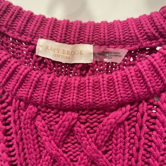 Ramy Brook Manny Soft Cable Knit Crewneck Sweater in Diva Pink.Size XS