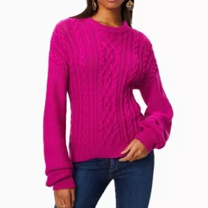 Ramy Brook Manny Soft Cable Knit Crewneck Sweater in Diva Pink.Size XS
