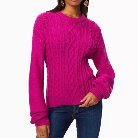Ramy Brook Manny Soft Cable Knit Crewneck Sweater in Diva Pink.Size XS