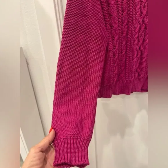 Ramy Brook Manny Soft Cable Knit Crewneck Sweater in Diva Pink.Size XS