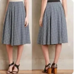 RANNA GILL blue white Aven midi a-line skirt