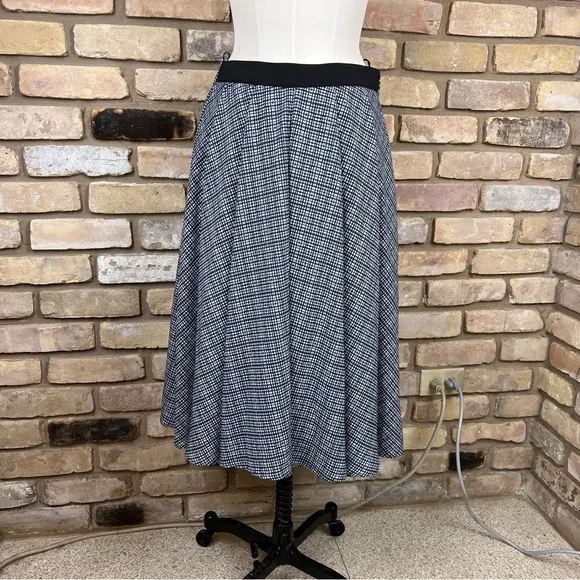 RANNA GILL blue white Aven midi a-line skirt