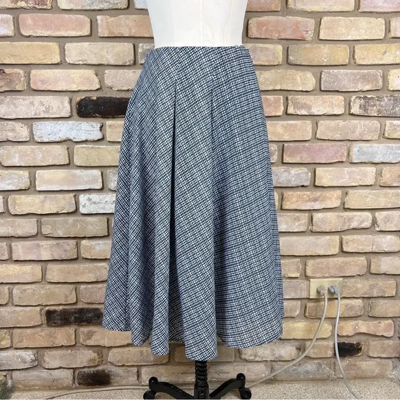 RANNA GILL blue white Aven midi a-line skirt
