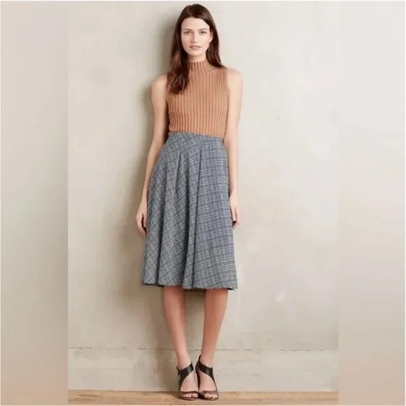 RANNA GILL blue white Aven midi a-line skirt