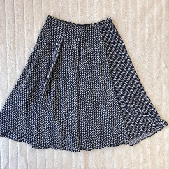 RANNA GILL blue white Aven midi a-line skirt