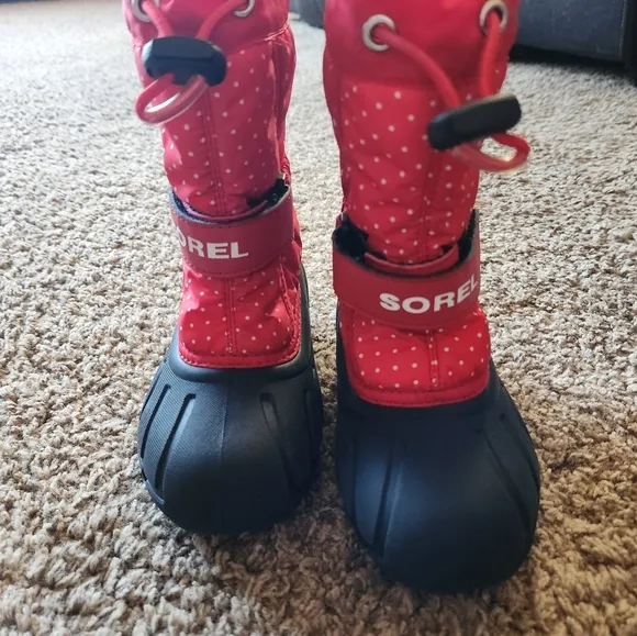 Red Polka Dot Sorel Insulated Toddler Boots, Size 10