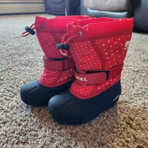 Red Polka Dot Sorel Insulated Toddler Boots, Size 10