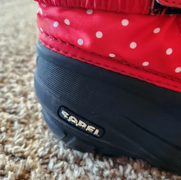 Red Polka Dot Sorel Insulated Toddler Boots, Size 10