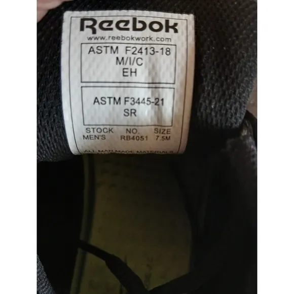 Reebok Work Shoes Sublite ASTM F2413-18 M/I/C/EH Alloy Toe Black 7.5 M MENS #774