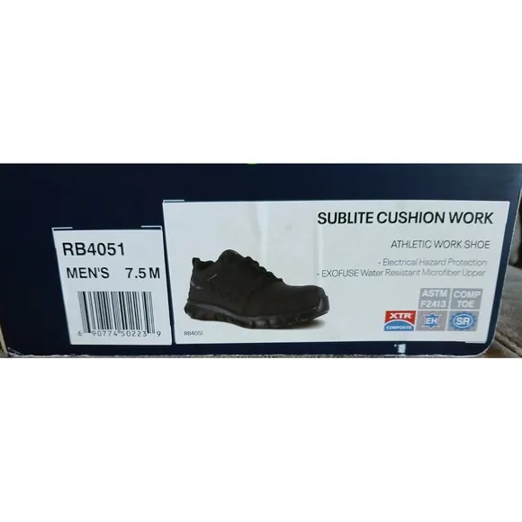Reebok Work Shoes Sublite ASTM F2413-18 M/I/C/EH Alloy Toe Black 7.5 M MENS #774