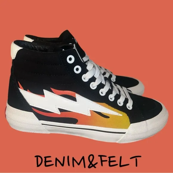 REVENGE X STORM VOL. 2 HI TOP SNEAKERS/SHOES IN BLACK FLAME | NEW/NWOB!!⚡️⚡️