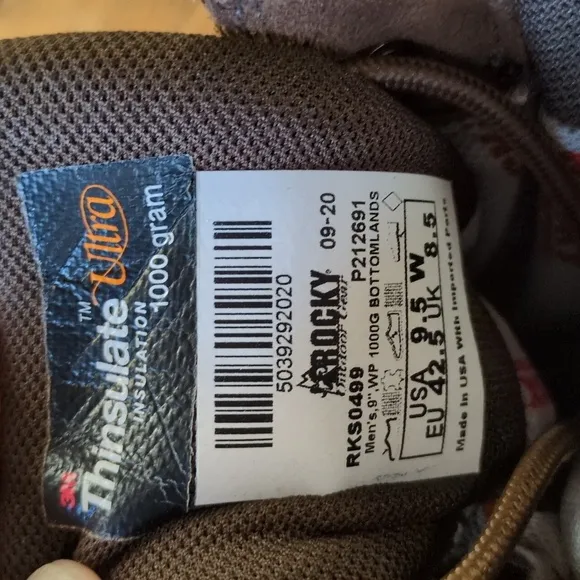 Rocky Boots Waterproof 1000 grams Insulated Size 9.5W