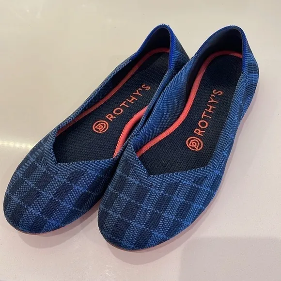 Rothy’s Blue Checked Shoes—BEAUTIFUL Color &amp; Pattern—EXCELLENT Cond! Comfort—7.5