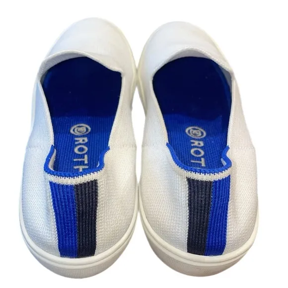 Rothy’s white slip on tennis shoes, black and blue heels.  Size 8 SH6