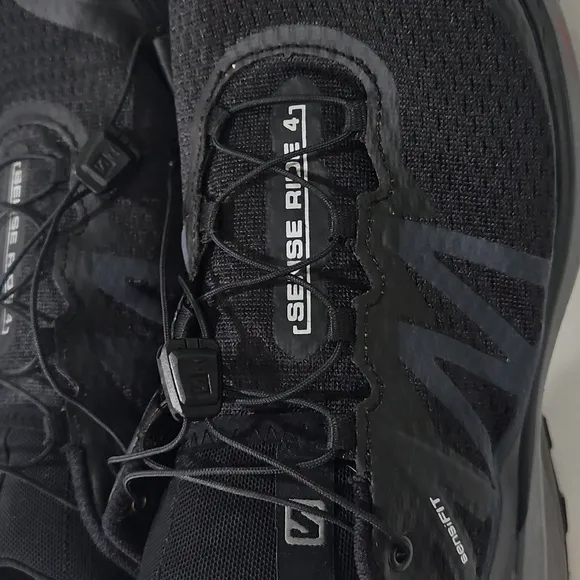 Salomon  Sense Ride 4 Men's Black Trail Running Shoes Auto Laces. Sz 10.5