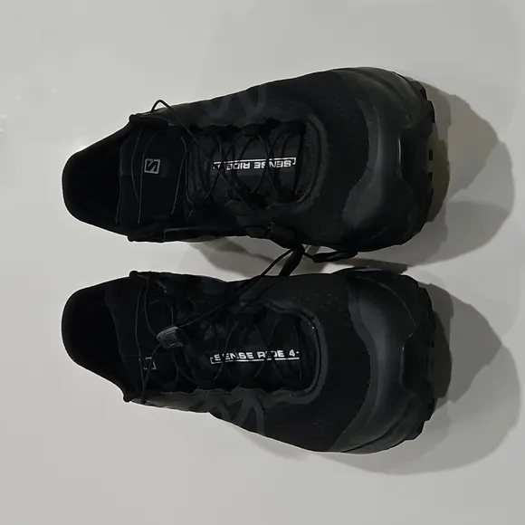 Salomon  Sense Ride 4 Men's Black Trail Running Shoes Auto Laces. Sz 10.5