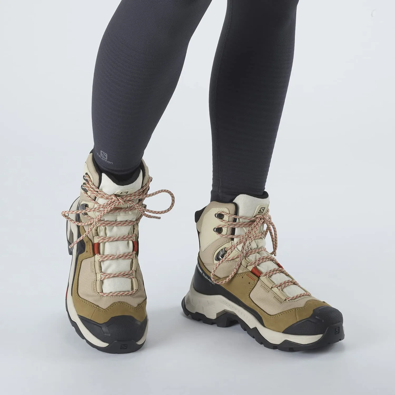Salomon Women's QUEST ELEMENT GORE-TEX Hiking Boots For Women, Safari/Vanilla Ice/Mecca Orange, 7