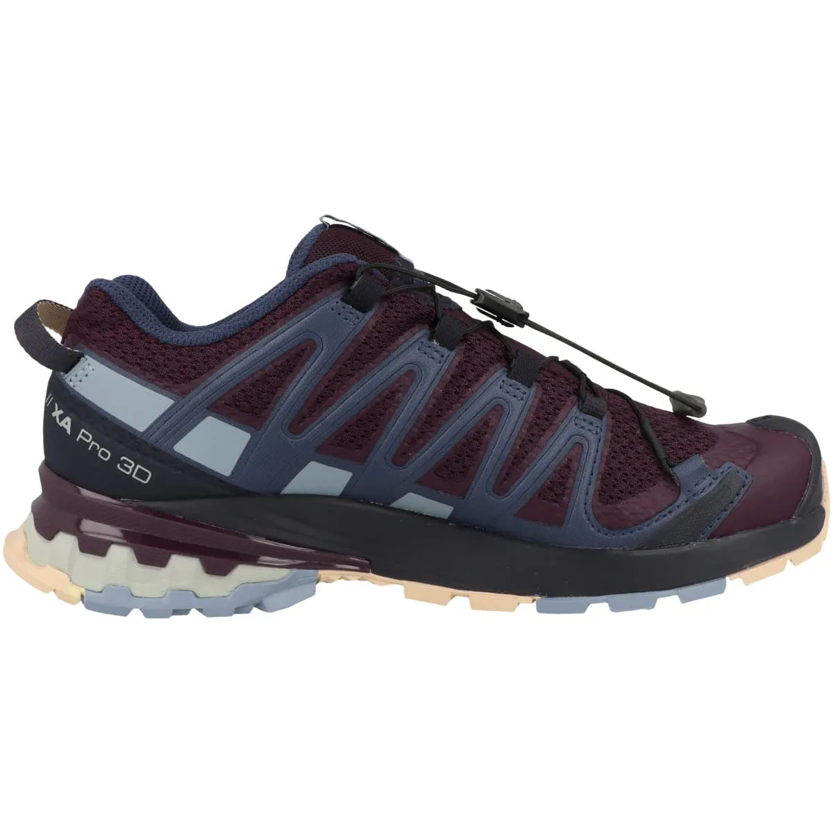 Salomon Women's XA PRO 3D V8 Trail Running Shoes for Women, Wine Tasting/Night Sky/Almond Cream, 8.5