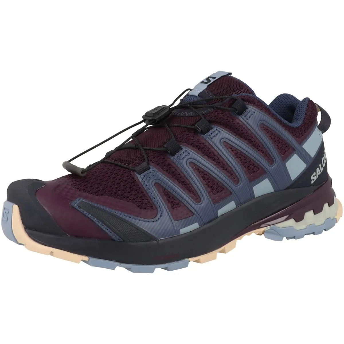 Salomon Women's XA PRO 3D V8 Trail Running Shoes for Women, Wine Tasting/Night Sky/Almond Cream, 8.5