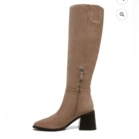 Sam Edelman Wade Stacked Heel Square Toe Knee High Boots Warm Sand Sz 9 M