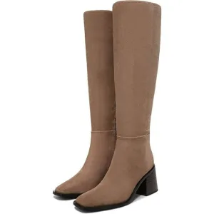 Sam Edelman Wade Stacked Heel Square Toe Knee High Boots Warm Sand Sz 9 M