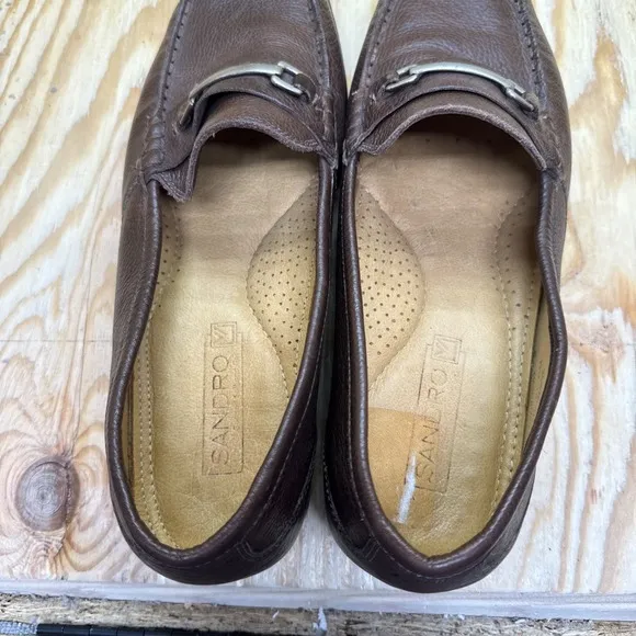 Sandro Loafers Men's 13D Horsebit Pebbled Leather Brown Shoes Slip On Comfort