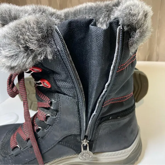 Santana Canada Mio Women's 40 US 9 Black Winter Boots Zip Lace Faux Fur Italy