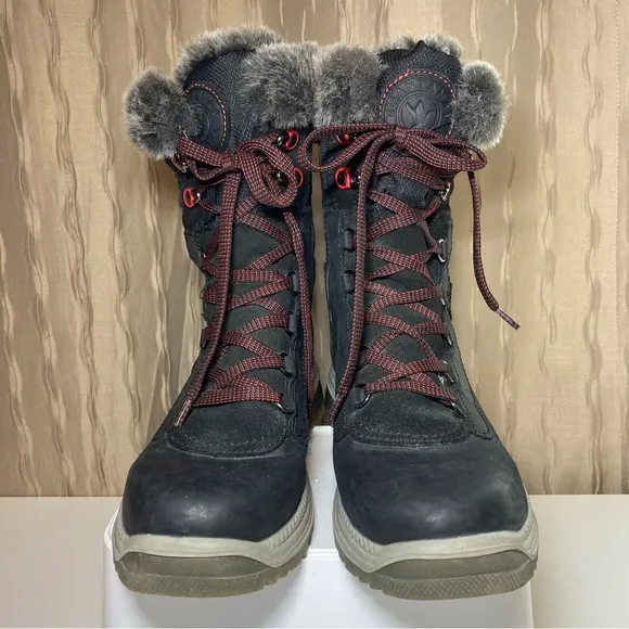 Santana Canada Mio Women's 40 US 9 Black Winter Boots Zip Lace Faux Fur Italy