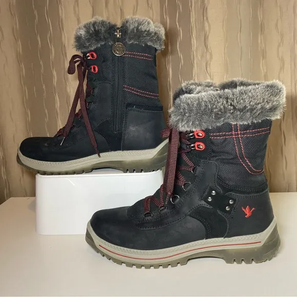 Santana Canada Mio Women's 40 US 9 Black Winter Boots Zip Lace Faux Fur Italy
