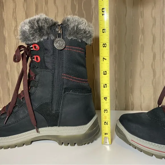 Santana Canada Mio Women's 40 US 9 Black Winter Boots Zip Lace Faux Fur Italy