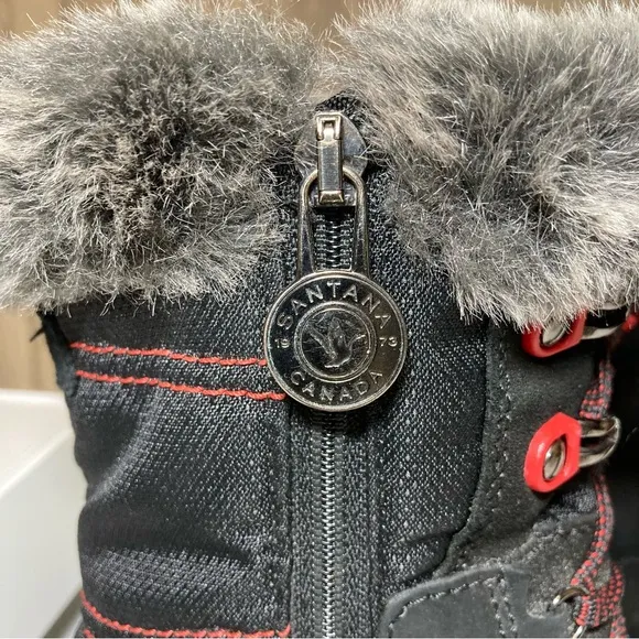 Santana Canada Mio Women's 40 US 9 Black Winter Boots Zip Lace Faux Fur Italy