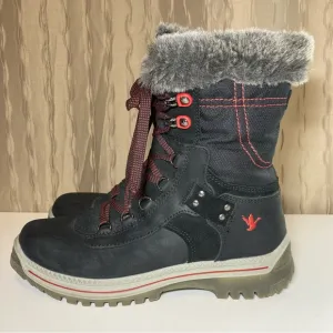 Santana Canada Mio Women's 40 US 9 Black Winter Boots Zip Lace Faux Fur Italy