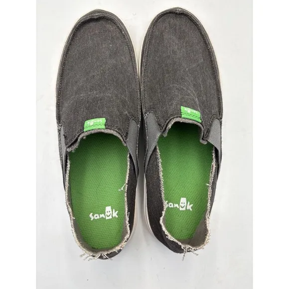 Sanuk Men's Pick Pocket Slip On Sneaker Canvas Shoes 1094612 Black, Sz 9