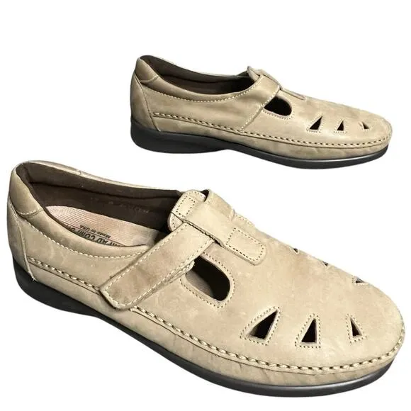 SAS Roamer Shoes Womens 10 Beige Moccasin Leather Slip On Adjustable Comfort