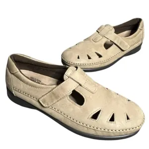 SAS Roamer Shoes Womens 10 Beige Moccasin Leather Slip On Adjustable Comfort