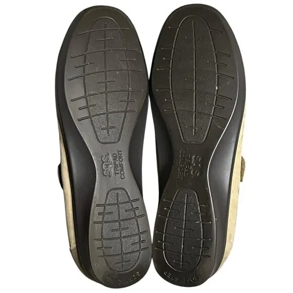 SAS Roamer Shoes Womens 10 Beige Moccasin Leather Slip On Adjustable Comfort